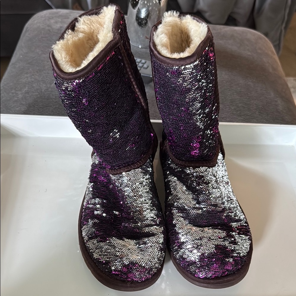UGG Purple and Silver Winter Boots with Sequin Design